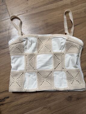Zara Cream Crochet Square-Panel Cami